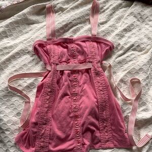 Y2K Hollister Pink Babydoll Top w/ Striped Straps